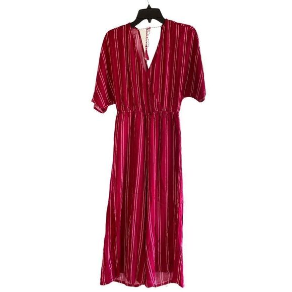 JACK BB DAKOTA pinkish red white striped tassel tie elastic waist sleeve 4 inch - Picture 1 of 4